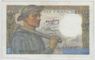 FRANCE 10 FRANCS MINEUR TYPE 1941 4-12-1947 J.158 SUP