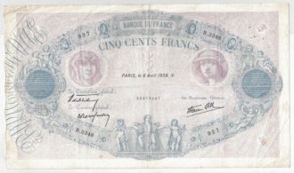 FRANCE 500 FRANCS BLEU ET ROSE 06/04/1939 TB+ B.3348