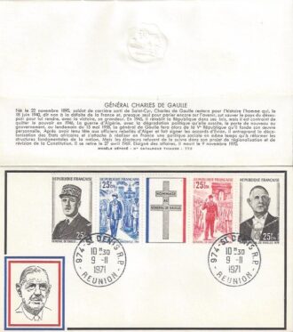 FRANCE PREMIER JOUR du 09/11/1971 CHARLES DE GAULLE Yvert N°1698A ST DENIS DE LA REUNION