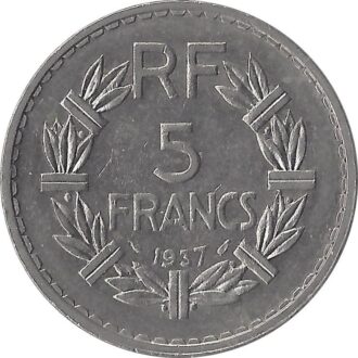 FRANCE 5 FRANCS LAVRILLIER 1937 TTB+ PEU