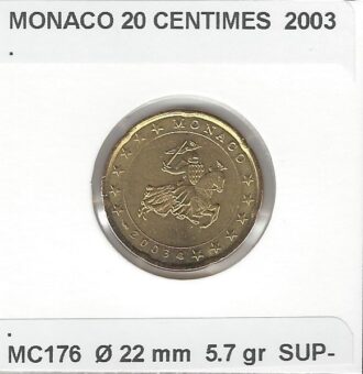 MONACO 2003 20 CENTIMES SUP-