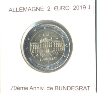 ALLEMAGNE 2019 J 2 EURO COMMEMORATIVE 70 eme ANNIVERSAIRE DE BUNDESRAT SUP
