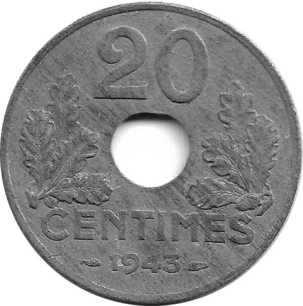FRANCE 20 CENTIMES TYPE 20 1943 SUP