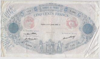 FRANCE 500 FRANCS BLEU ET ROSE X.1929 21 juillet 1932 TB+