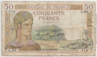 FRANCE 50 FRANCS CERES SERIE E.394 21-2-1935 B+