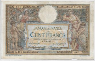 FRANCE 100 FRANCS MERSON AVEC LOM SERIE E.405 1-9-1908 TB+