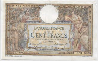FRANCE 100 FRANCS MERSON SANS LOM SERIE B.1536 9-7-1912 TTB+