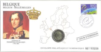PREMIER JOUR ENVELOPPE PHILATELIQUE NUMISMATIQUE CONSEIL DE L'EUROPE 2 EURO BELGIQUE 2007