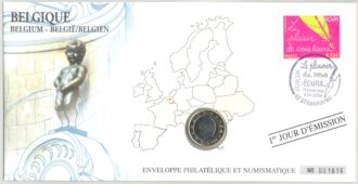 PREMIER JOUR ENVELOPPE PHILATELIQUE NUMISMATIQUE LE PLAISIR DE VOUS ECRIRE 1 EURO BELGIQUE 1999