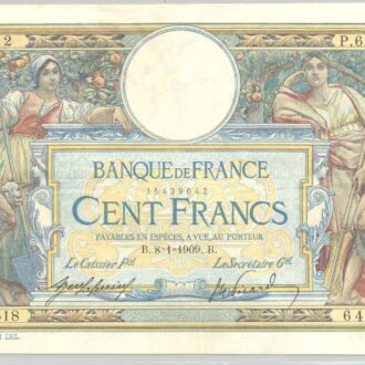 FRANCE 100 FRANCS L.O.M avec LOM SERIE P.618 8-1-1909 TTB