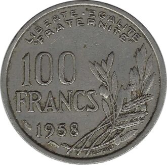 FRANCE 100 FRANCS COCHET 1958 TB+