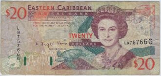 EASTERN CARIBBEAN (ILE GRENADE) 20 DOLLARS 1994 SERIE L TB+ 66G