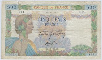 FRANCE 500 FRANCS LA PAIX 4-1-1940 SERIE C.20 TB