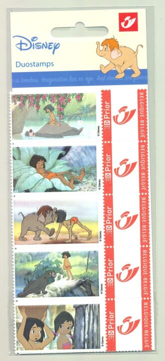 BELGIQUE 5 timbres personnalisés 2005 DISNEY LE LIVRE DE LA JUNGLE DUOSTAMP