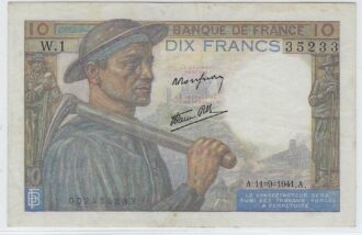 FRANCE 10 FRANCS MINEUR 11-9-1941 SERIE W.1 TTB+