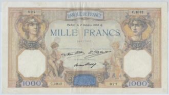 FRANCE 1000 FRANCS CERES ET MERCURE 2 OCTOBRE 1930 C.1012 TTB