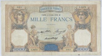 FRANCE 1000 FRANCS CERES ET MERCURE 14 MAI 1936 S.2472 TTB-