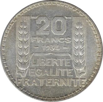 FRANCE 20 FRANCS TURIN 1934 SUP N2