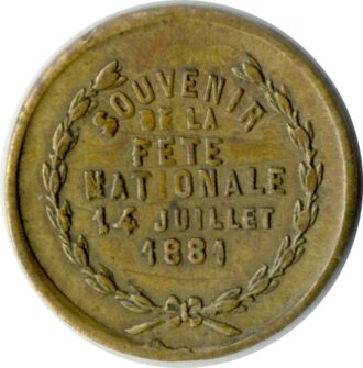 JETON - SOUVENIR DE LA FETE NATIONALE DU 14 JUILLET 1881 TB+