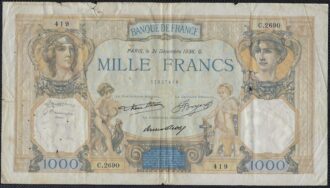 FRANCE 1000 FRANCS CERES ET MERCURE 31 DECEMBRE 1936 C.2690 TB