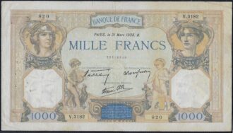 FRANCE 1000 FRANCS CERES ET MERCURE 31 MARS 1938 V.3182 TB+