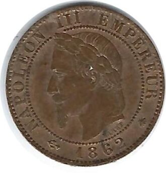 FRANCE 1 CENTIME NAPOLEON III 1862 A SUP