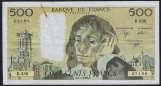 FRANCE 500 FRANCS PASCAL 3-1-1991 SERIE B.336 TTB+
