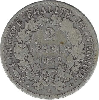 FRANCE 2 FRANCS CERES 1872 K (Bordeaux) TB