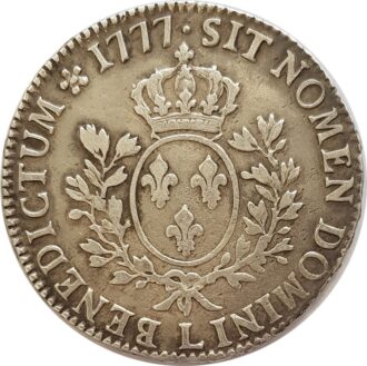 LOUIS XVI (1774-1793) ECU AUX BRANCHES D'OLIVIER 1777 L (Bayonne) TB+