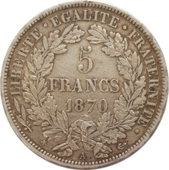 FRANCE 5 FRANCS CERES 1870 A (Paris) TTB