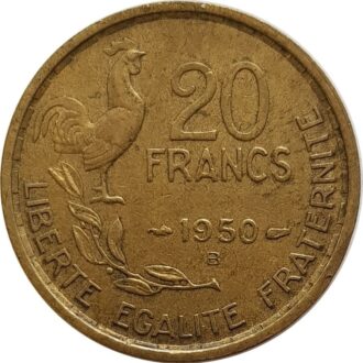 FRANCE 20 FRANCS GEORGES GUIRAUD 1950 4 faucilles TTB