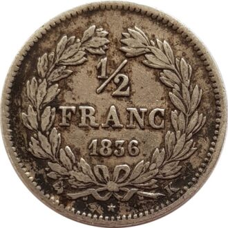 FRANCE 1/2 FRANC LOUIS XVIII 1836 K (Bordeaux) TTB