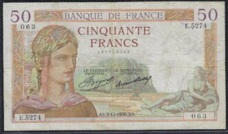 FRANCE 50 FRANCS CERES 3-12-1936 E.5274 TB+