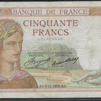 FRANCE 50 FRANCS CERES 3-12-1936 E.5274 TB+