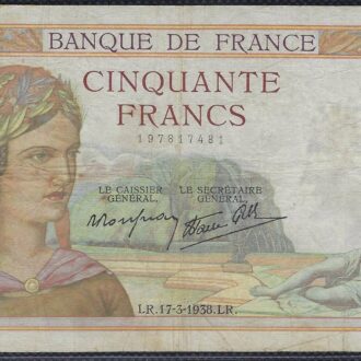 FRANCE 50 FRANCS CERES 17-3-1938 S.7913 TB+