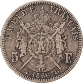 FRANCE 5 FRANCS 1866 A (Paris) NAPOLEON III TB+