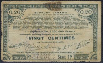 EMPRUNT GARANTI 20 CENTIMES 1915 SERIE 1D (JP 62-59)