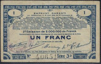 EMPRUNT GARANTI 1 FRANC 1915 SERIE 3D TB+