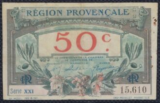 REGION PROVENCALE 50 CENTIMES 1922 SERIE XXI TTB