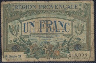 REGION PROVENCALE 1 FRANC 1922 SERIE 27 TB