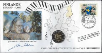 ENVELOPPE PHILATELIQUE NUMISMATIQUE CONSEIL EUROPE 2 EURO FINLANDE 2005