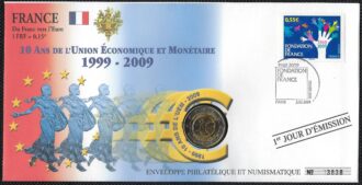 ENVELOPPE PHILATELIQUE NUMISMATIQUE FONDATION DE FRANCE 2 EURO UEM FRANCE 2009