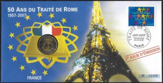 ENVELOPPE PHILATELIQUE NUMISMATIQUE 50 ANS TRAITE DE ROME 2 EURO FRANCE 2007